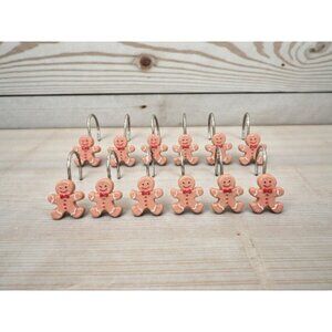 New Christmas Holiday Gingerbread Cookies Bathroom Shower Curtain Hooks
